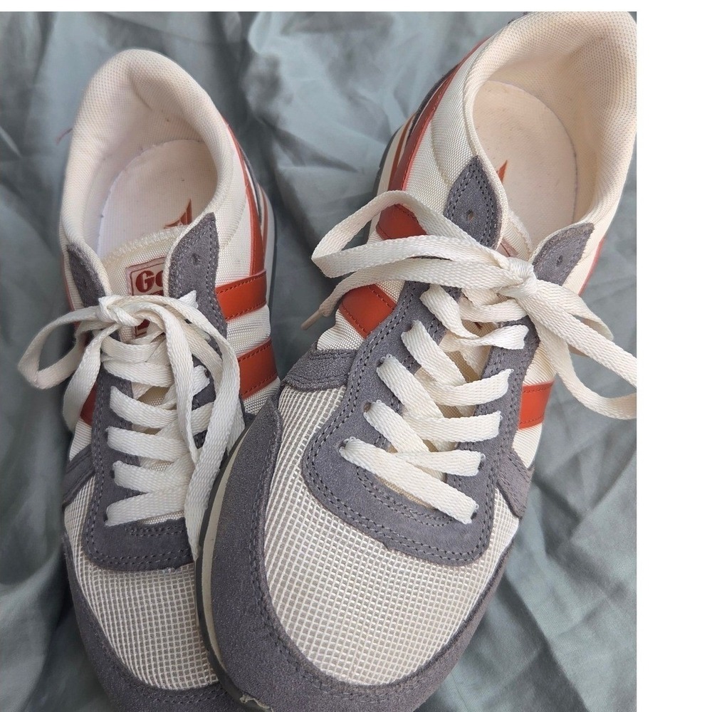 90's Gola Jogger Sneakers Men's Grey Orange Retro Mesh Suede Low Top Lace Up